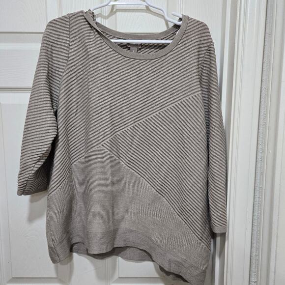 Chico’s Striped Knit Top Size XL 3 Gray Heavy Sweater 3/4 Sleeve Casual - Picture 6 of 7